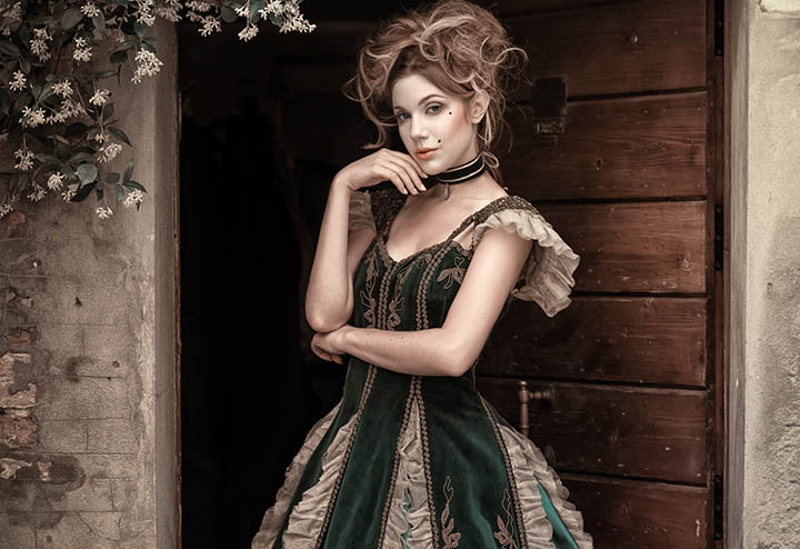 model with a green ballgown